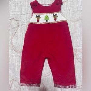 Festive Red Baby Overalls with Holiday Design